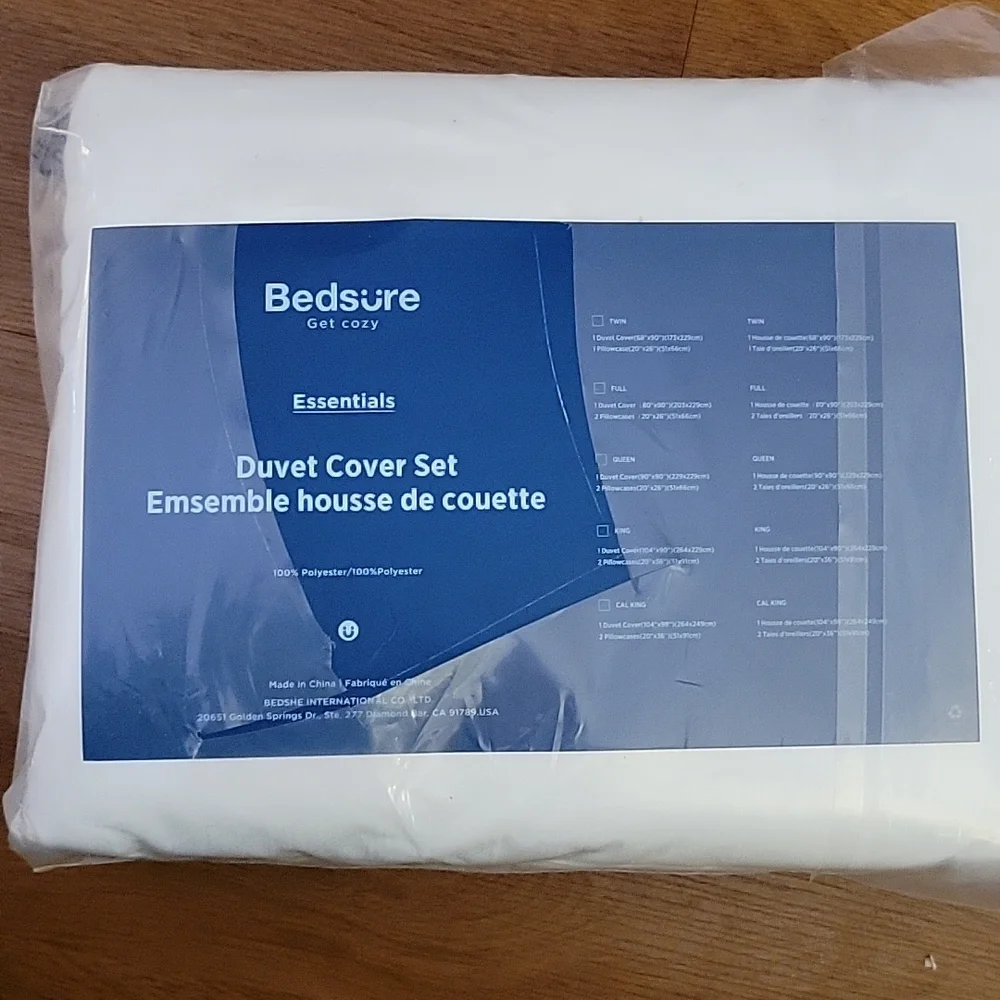 Bedsure Get Cozy Essentials 3pc Duvet Cover Set White 100% polyester 90x99